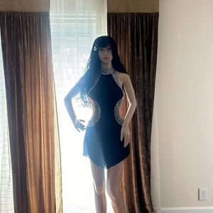 CUSTOM DESIGNED Black Halter-Neck Latin Ballroom Dress with Open Back